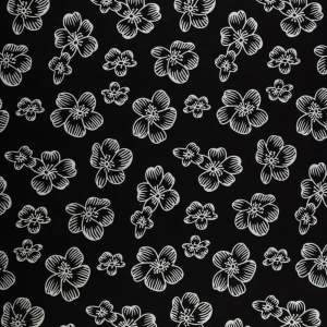Tkanina Wiskoza – wzór kwiaty, kolor czarny