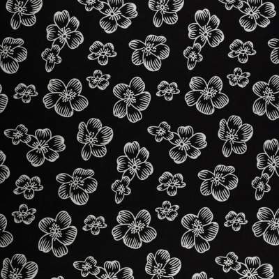 Tkanina Wiskoza – wzór kwiaty, kolor czarny