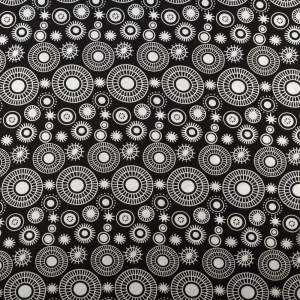 Tkanina Wiskoza wzór abstrakcyjne koła kolor czarny