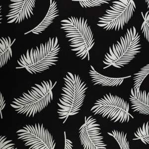 Tkanina Wiskoza – wzór liście palmy, kolor czarny