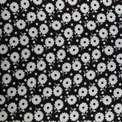 Tkanina Wiskoza – wzór kwiaty, kolor czarny