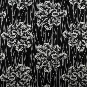 Tkanina Wiskoza – wzór kwiaty, kolor czarny