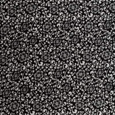 Tkanina Wiskoza – wzór kwiatki, kolor czarny
