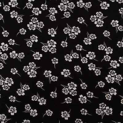 Tkanina Wiskoza – wzór kwiatki, kolor czarny