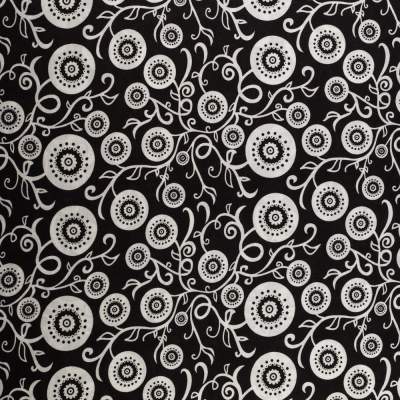 Tkanina Wiskoza – wzór kwiaty, kolor czarny
