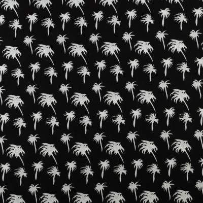 Tkanina Wiskoza – wzór palmy na czarnym tle