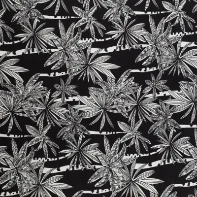 Tkanina Wiskoza wzór palmy kolor czarny