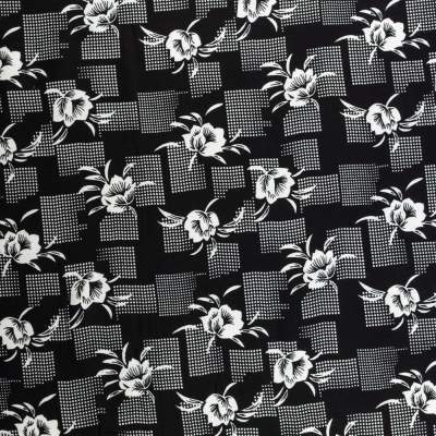 Tkanina Wiskoza – wzór kwiatki, kolor czarny