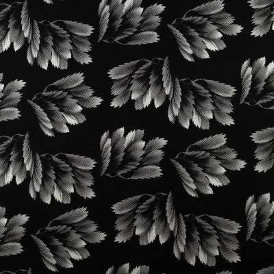 Tkanina Wiskoza – wzór listki, kolor czarny