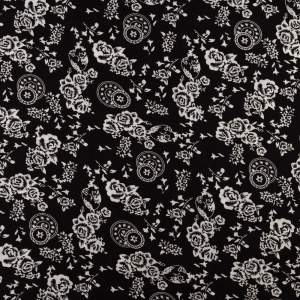 Tkanina Wiskoza – wzór kwiaty, kolor czarny