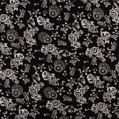 Tkanina Wiskoza – wzór kwiaty, kolor czarny