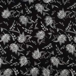 Tkanina Wiskoza – wzór kwiaty, kolor czarny
