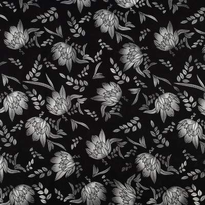 Tkanina Wiskoza – wzór kwiaty, kolor czarny