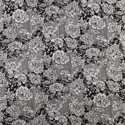 Tkanina Wiskoza – wzór kwiaty, kolor czarny