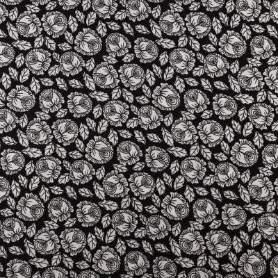 Tkanina Wiskoza – wzór kwiatki, kolor czarny