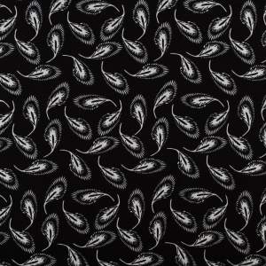 Tkanina Wiskoza – wzór piórka, kolor czarny