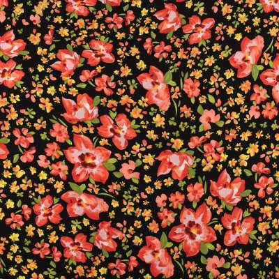 Tkanina Wiskoza – wzór kwiaty, kolor czarny