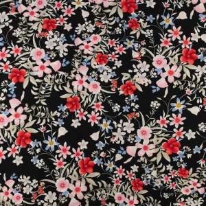 Tkanina Wiskoza – wzór kwiaty, kolor czarny