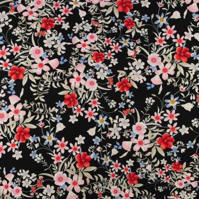 Tkanina Wiskoza – wzór kwiaty, kolor czarny
