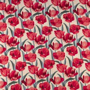 Tkanina Wiskoza – wzór tulipany, kolor beżowy