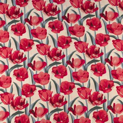Tkanina Wiskoza – wzór tulipany, kolor beżowy