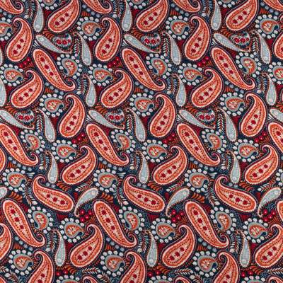 Tkanina Wiskoza – wzór paisley, kolor granatowy