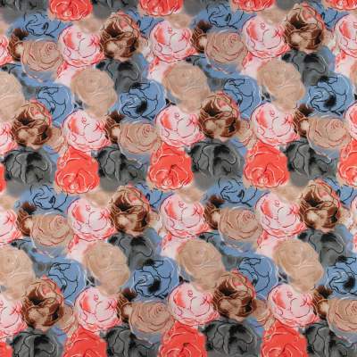 Tkanina Wiskoza wzór kwiaty kolor beżowo szary