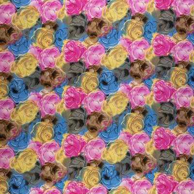 Tkanina Wiskoza – wzór kwiaty, kolor niebiesko-różowy