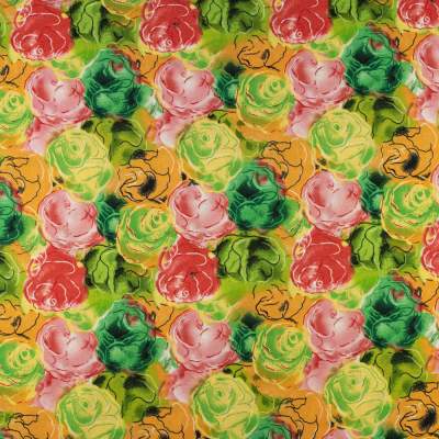 Tkanina Wiskoza – wzór kwiaty, kolor pomarańczowo-zielony