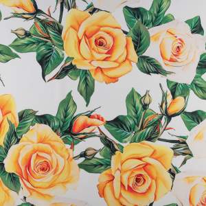 Tkanina Wiskoza Twill – wzór róże, kolor biały