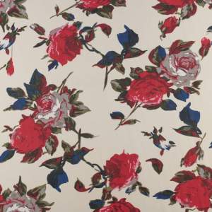 Tkanina Szyfon wzór róże kolor ecru