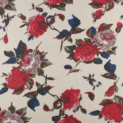 Tkanina Szyfon wzór róże kolor ecru