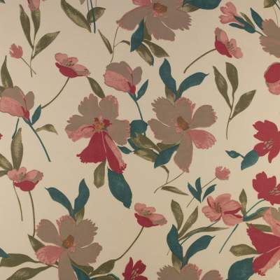 Tkanina Szyfon wzór kwiaty kolor jasny beżowy