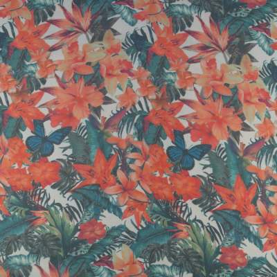 Tkanina Szyfon wzór kwiaty kolor pomarańczowy