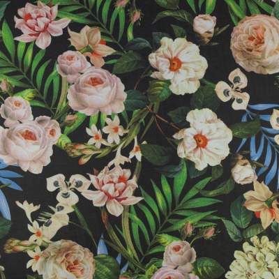 Tkanina Szyfon wzór kwiaty kolor czarny