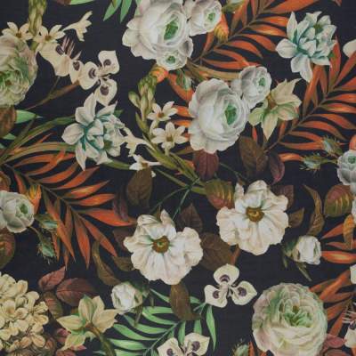 Tkanina Szyfon wzór kwiaty kolor granatowy