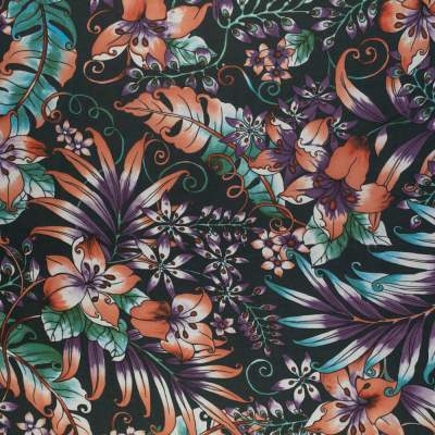 Tkanina Szyfon wzór kwiaty kolor ciemny zielony