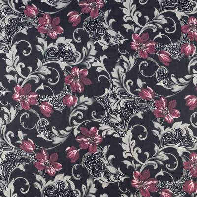 Tkanina Szyfon wzór ornamenty kolor granatowy