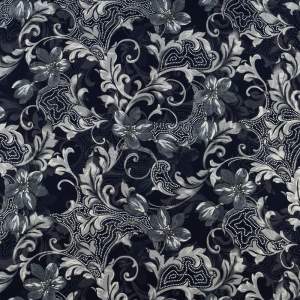 Tkanina Szyfon wzór ornamenty kolor granatowy