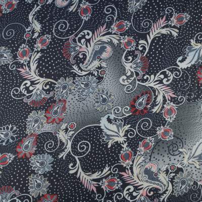Tkanina Szyfon wzór kwiaty kolor granatowy