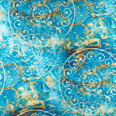 Dresówka pętelka wzór orientalny odcienie niebieskiego