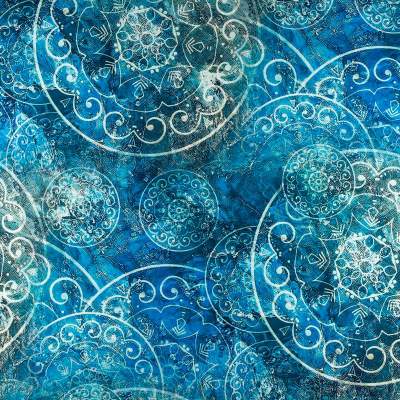 Dresówka pętelka wzór mandala odcienie niebieskiego