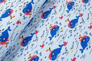 Dresówka pętelka z nadrukiem zwierzęta jasnoniebieskie