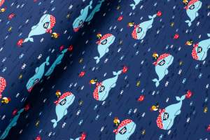 Dresówka pętelka z nadrukiem zwierzęta granatowy