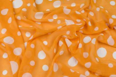 Szyfon wzór białe grochy na pomarańczowym tle