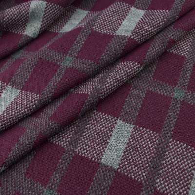 Dzianina swetrowa krata szaro bordowy