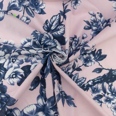 Batyst bawełniany kwiaty granatowy