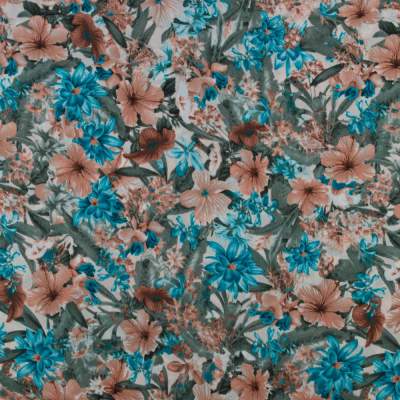 Tkanina Krepa kwiaty beżowy