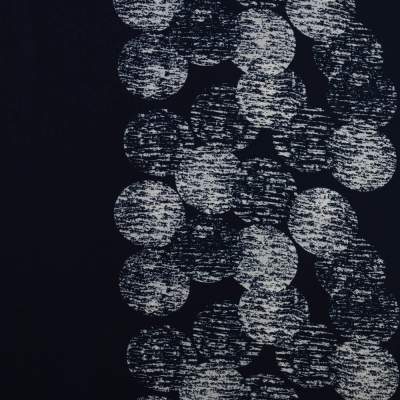 Tkanina Krepa grochy border dwustronny granatowy