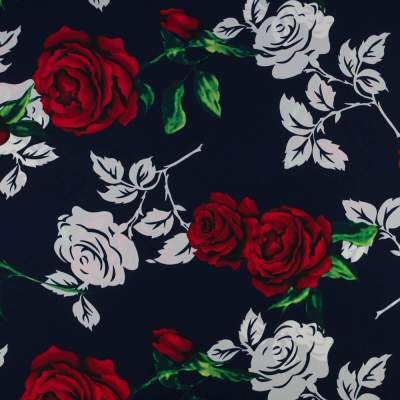 Tkanina Krepa kwiaty granatowy